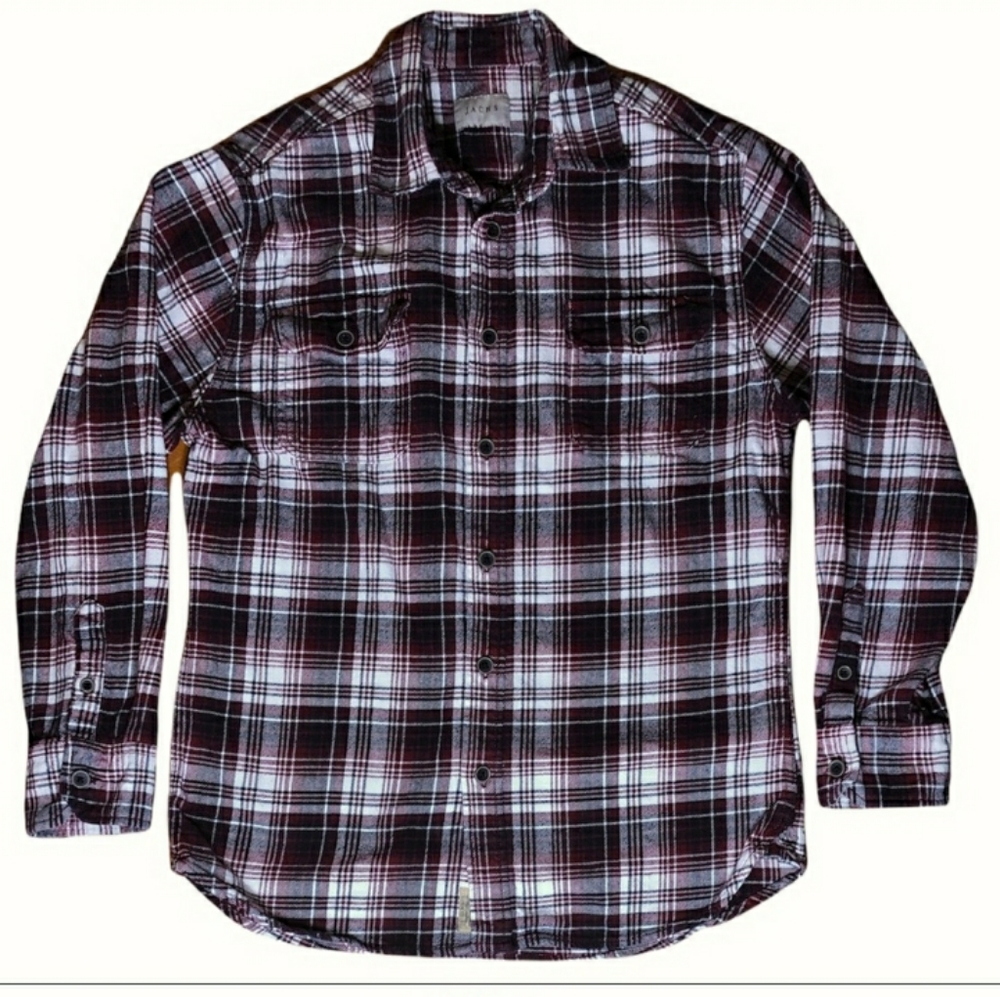 JACHS Red Plaid Brushed Twill Flannel Sz MEUC!
